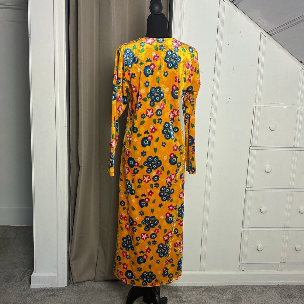 Vintage 90s Y2K Kenzo Floral Crushed Velvet Maxi Dress Yellow Japan Made Sz M - Picture 3 of 12